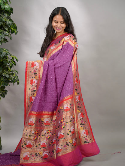 Handcrafted Bandhani Paithani Dola Silk Saree | Looms & Tassels