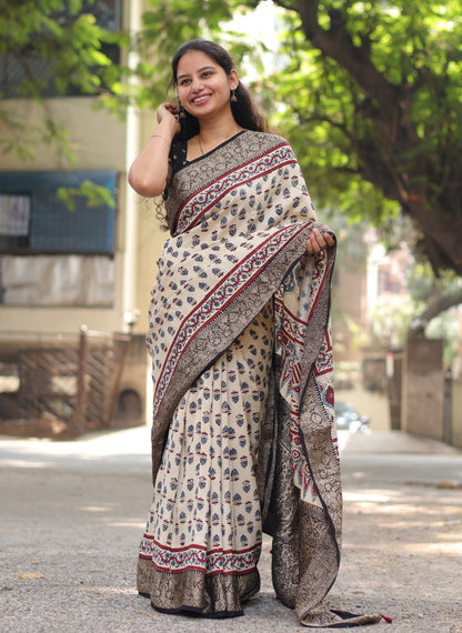 Ajrakh Dola Silk Saree