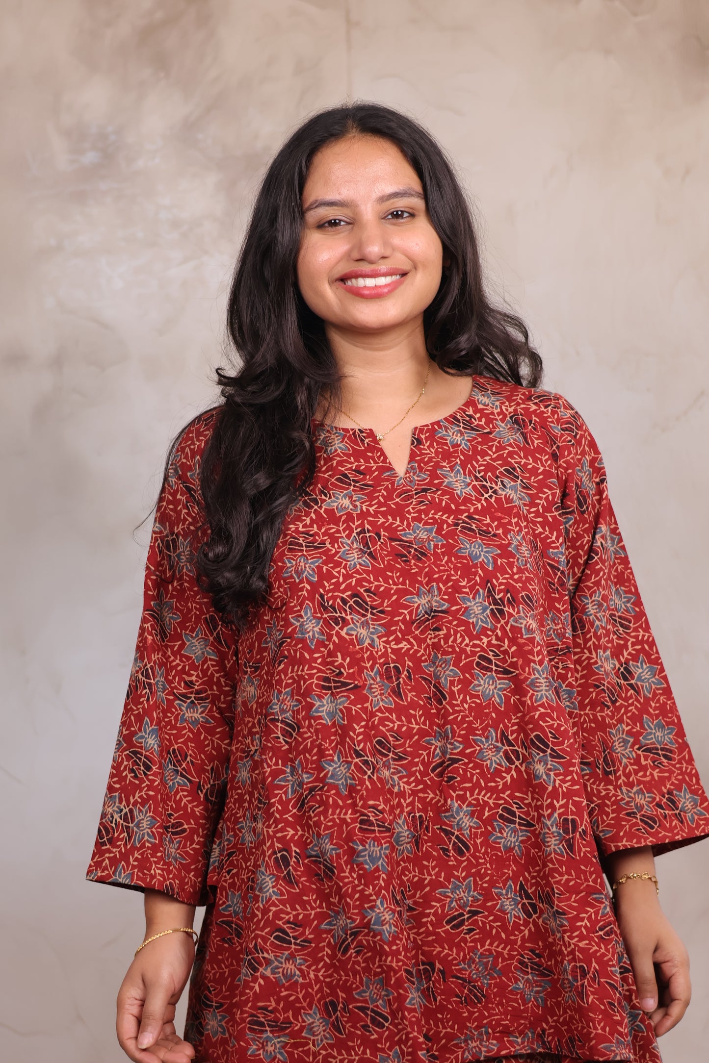 Red Ajrakh Handblock Printed Co-ord Set (Pure Cotton ) | Looms & Tassels