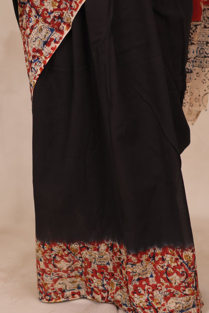 Black Kalamkari Dyeing Pure Cotton Saree