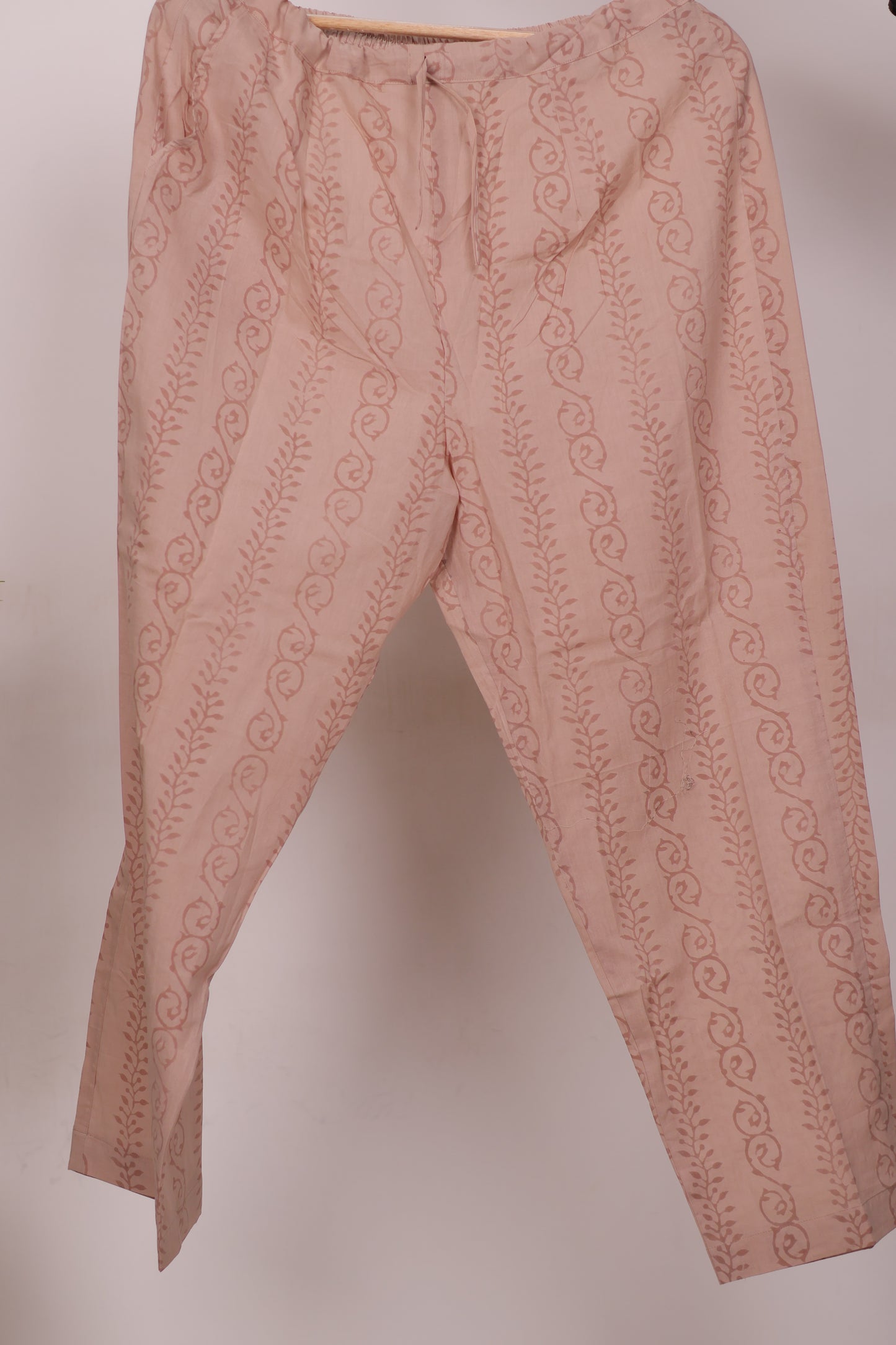 Handblock printed Pure Mul Cotton with Chiffon Duppata 3 piece suit (stitched)