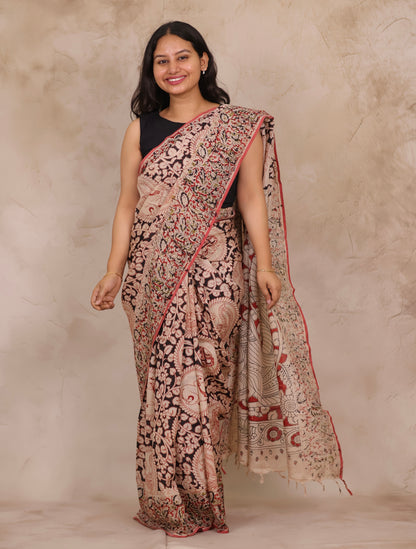 Hand Block Printed Kalamkari Chennur Silk Saree