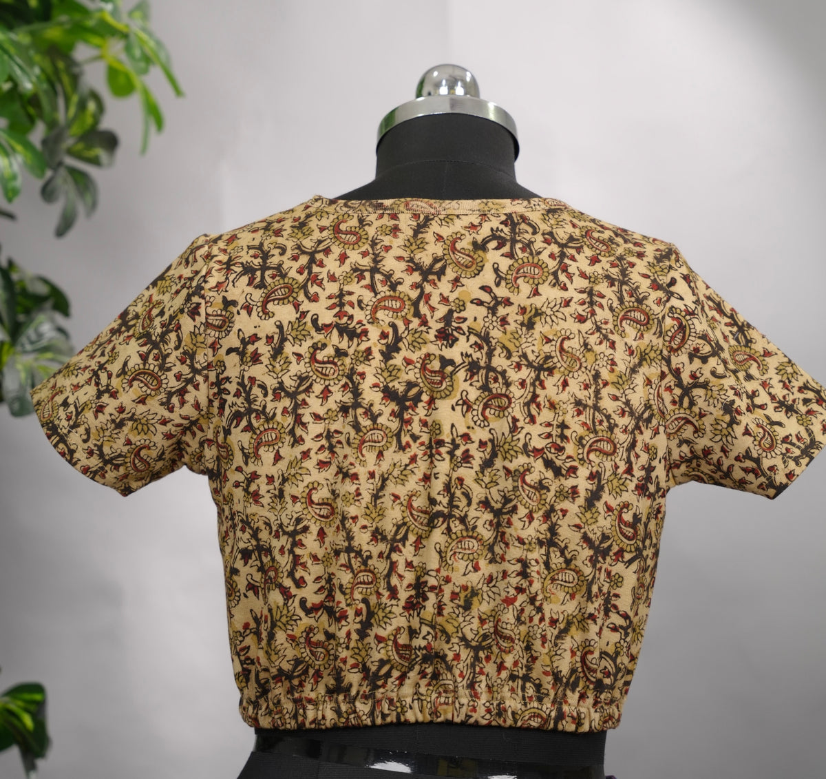 V Neck Stretchable Hand block printed kalamkari blouse (small hands) | Looms & Tassels