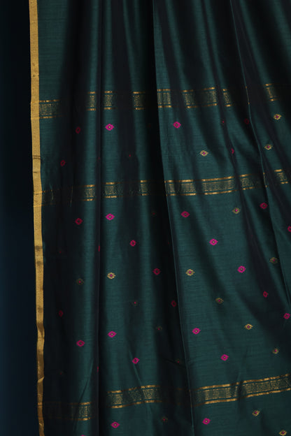Green Pure Handwoven Mercerised Cotton Saree with Mina Jari Butta Weav