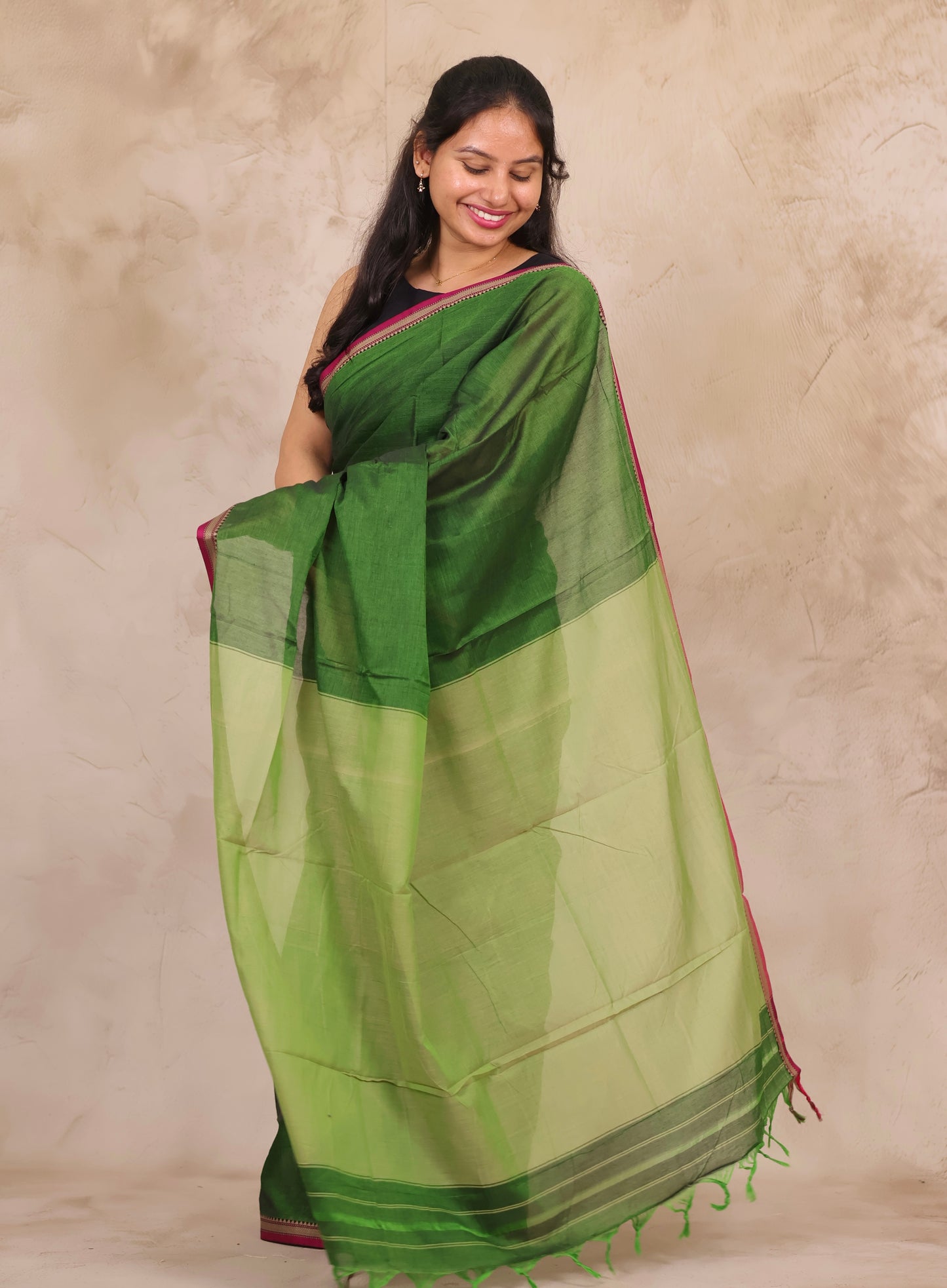 Green Narayanpet Cotton Saree | Looms & Tassels