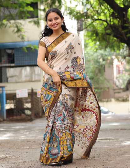 Kanchi Border Kalamkari Chennur Silk Saree