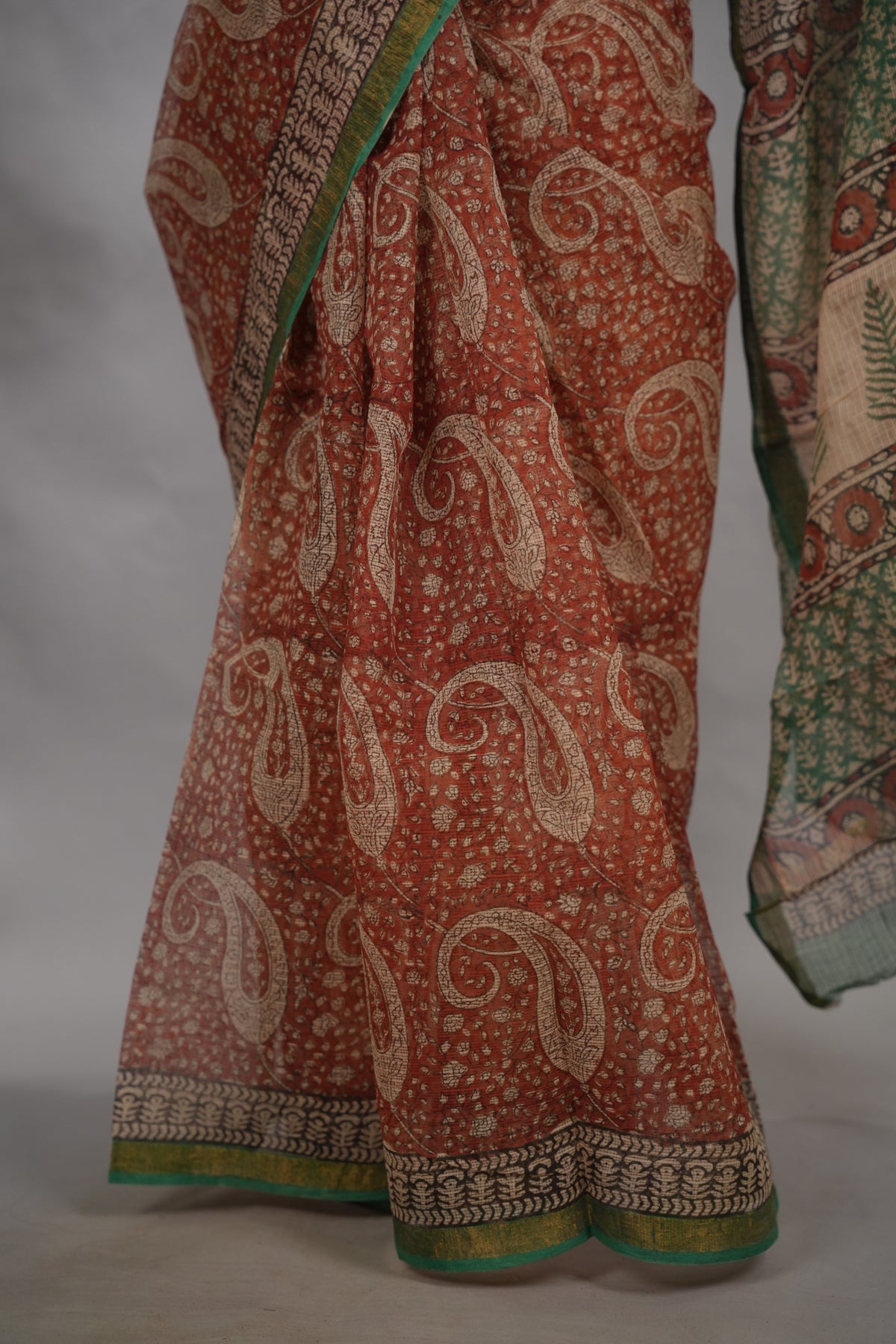 Maroon Pure Kota Doria Saree with Bagru Handblock Prints