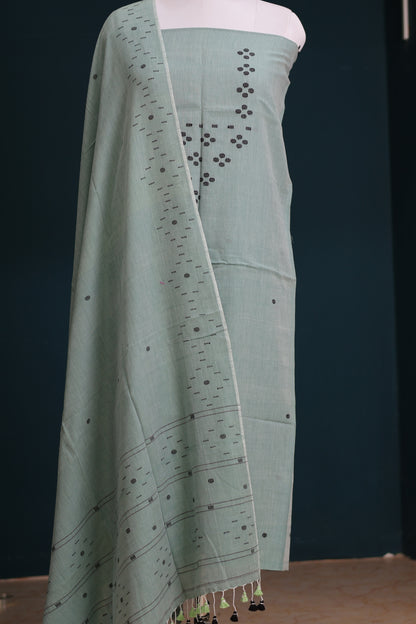 Handwoven weaving butta pure Malai cotton 2 piece suit sets