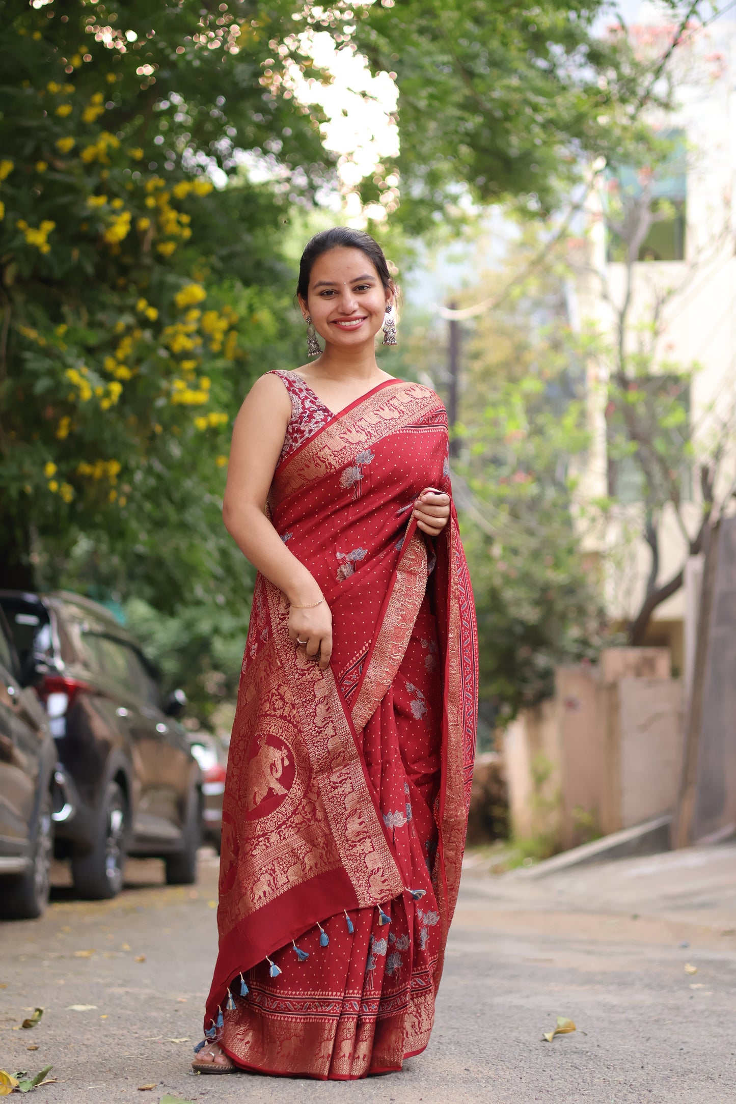 Ajrakh Dola Silk Saree