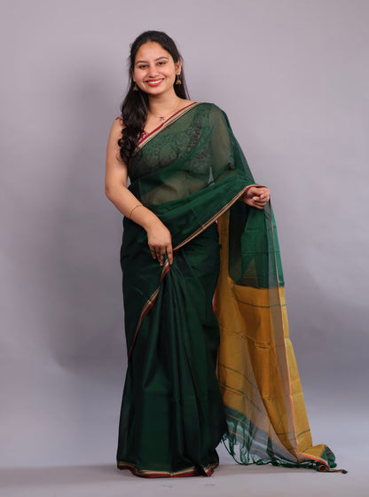 Green Narayanpet Cotton Saree | Looms & Tassels