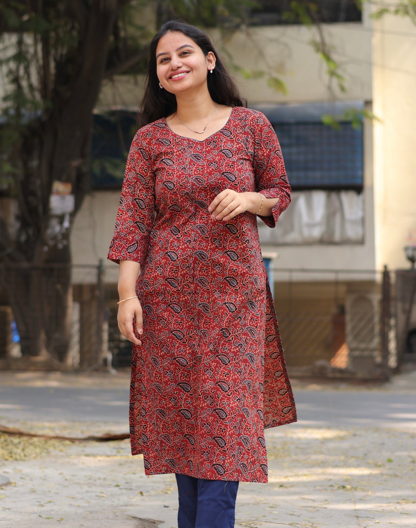 Maroon Ajrakh Hand Block printed Kurti