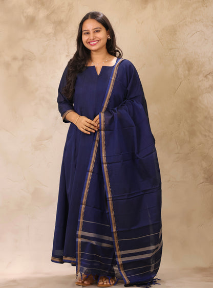 Blue Narayanpet Cotton Kali Kurta with Narayanpet Dupatta | Looms & Tassels