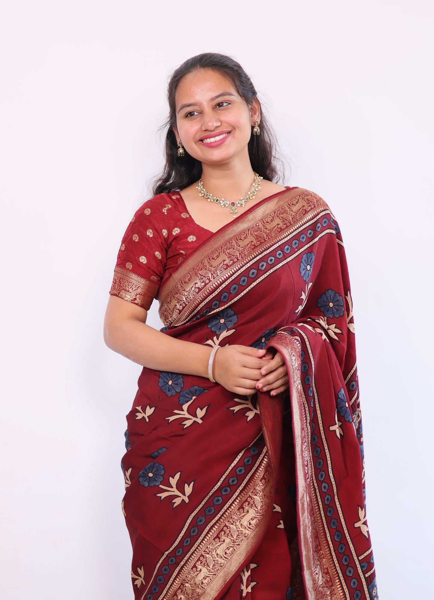 Ajrakh Dola Silk Saree