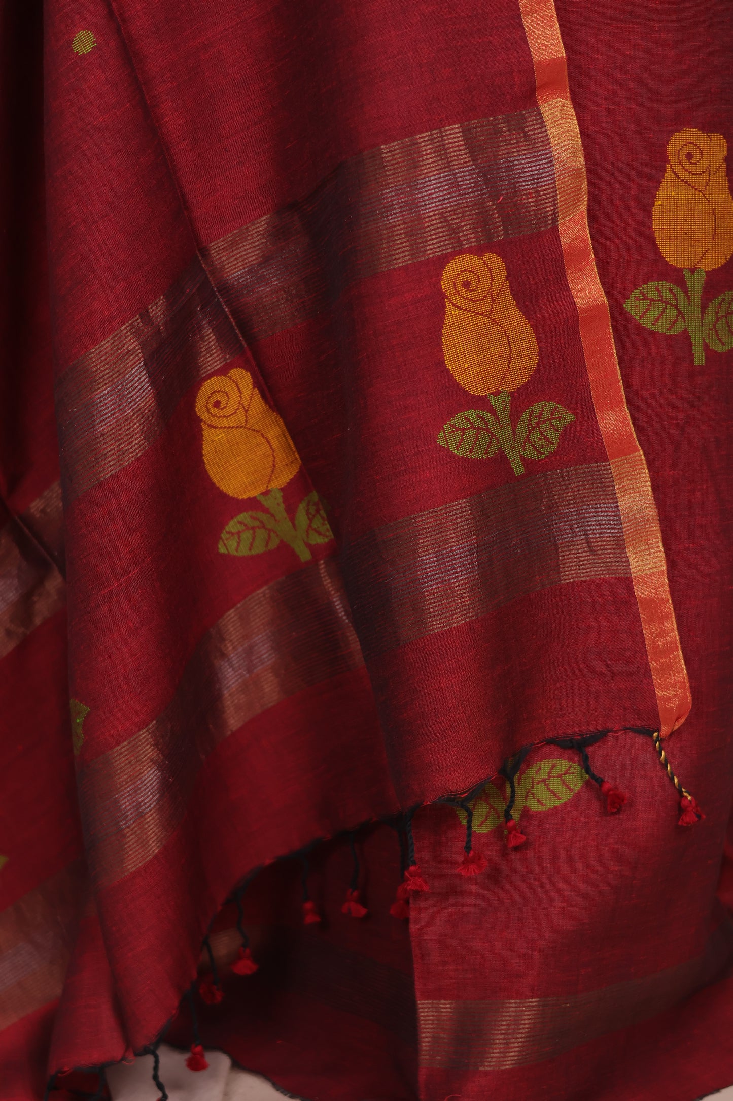 Rust Handwoven Jamdhani weaving pure Mercerised Malai cotton 2 piece suit sets | Looms & Tassels