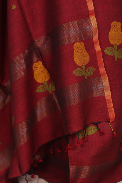 Rust Handwoven Jamdhani weaving pure Mercerised Malai cotton 2 piece suit sets | Looms & Tassels