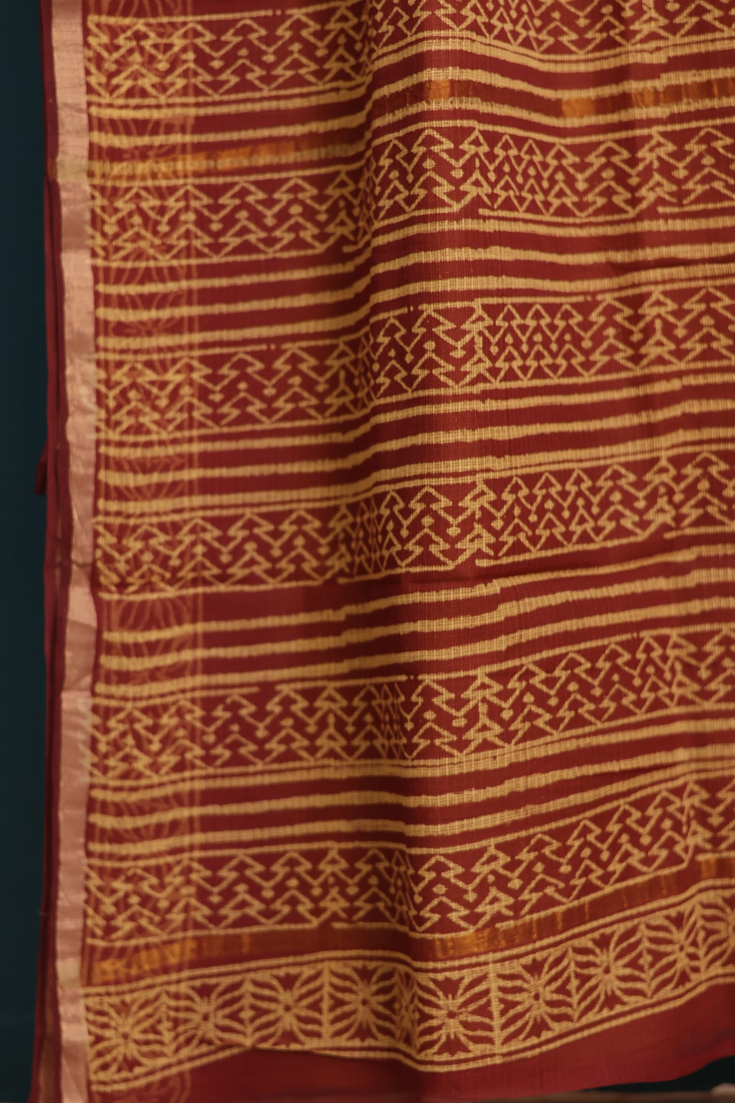 Dual shade Bagru Hand block printed Kota Doria Saree