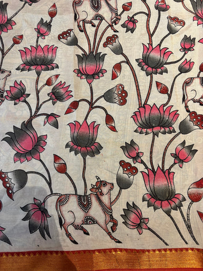 Yellow Nizam Border Kalamkari Silk Sare