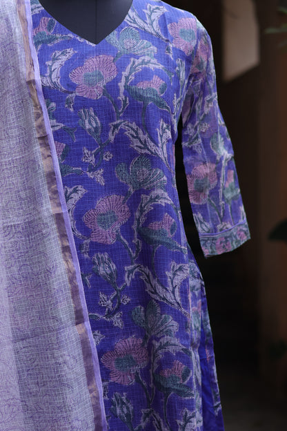 Handblock printed kota 3 piece suit (stitched)