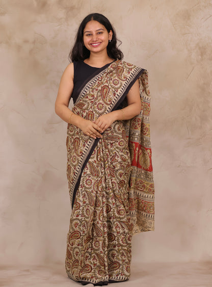 Hand Block Printed Kalamkari Chennur Silk Saree