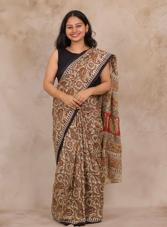 Hand Block Printed Kalamkari Chennur Silk Saree