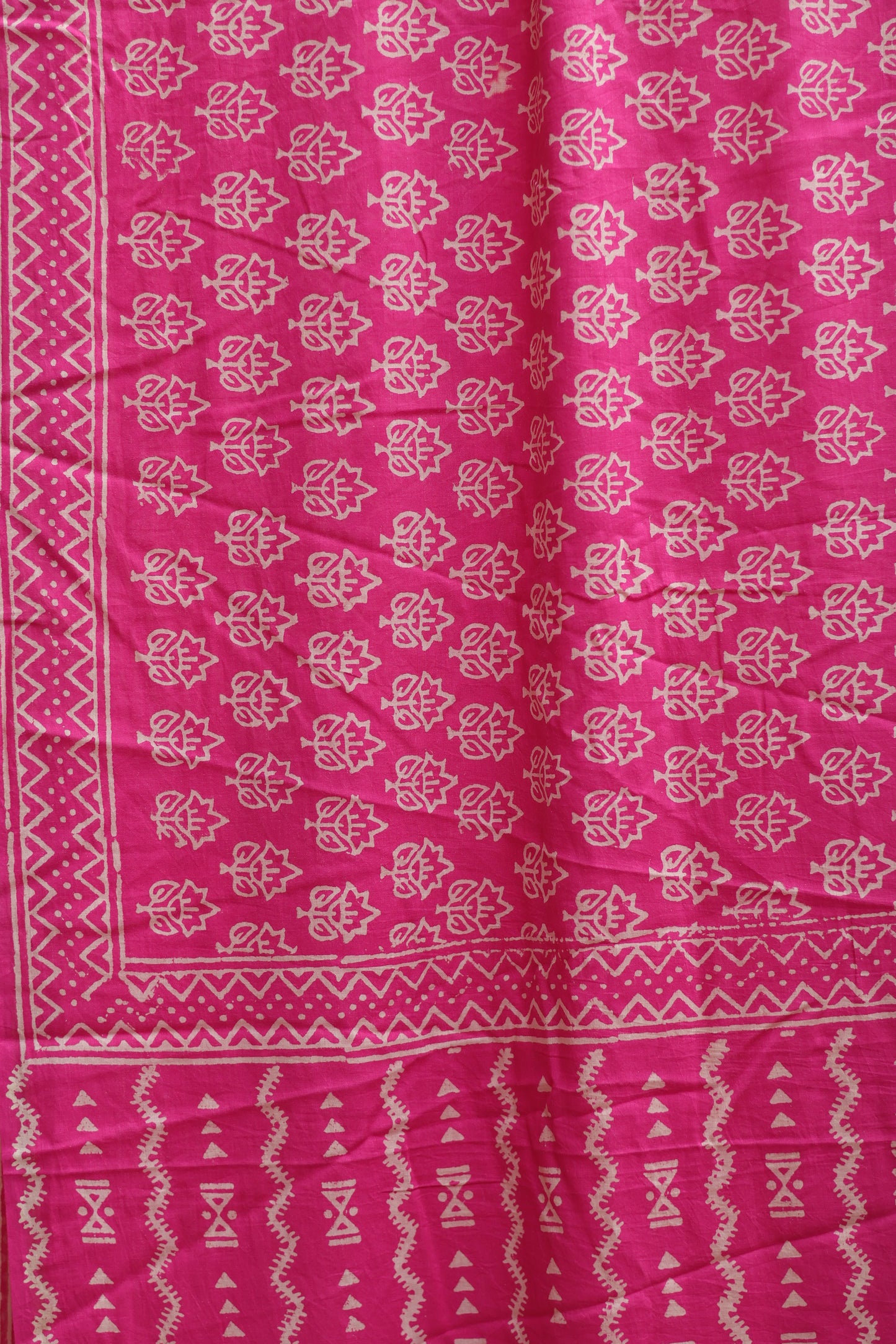 Pink Bagru Handblock printed MulMul cotton saree