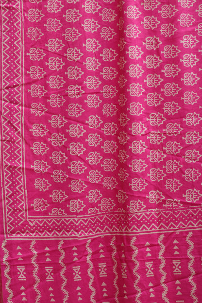Pink Bagru Handblock printed MulMul cotton saree