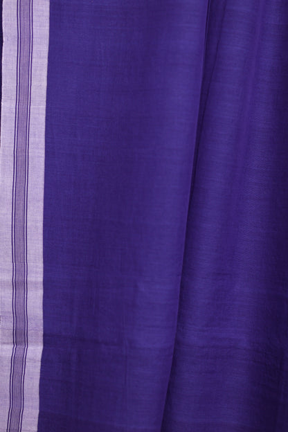 Blue Pure Handwoven Malai Cotton Saree with Butta Weaving border