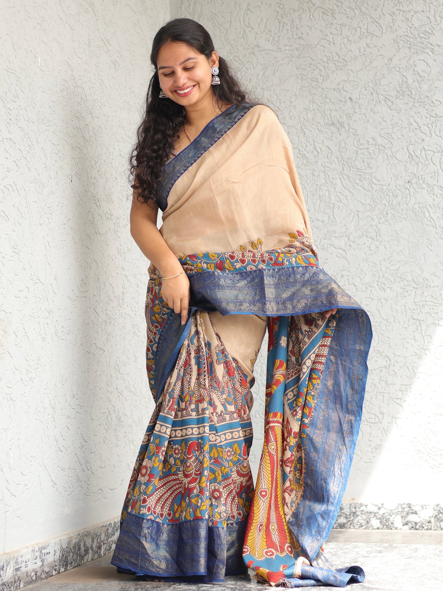 Kanchi border Kalamkari chennur silk saree