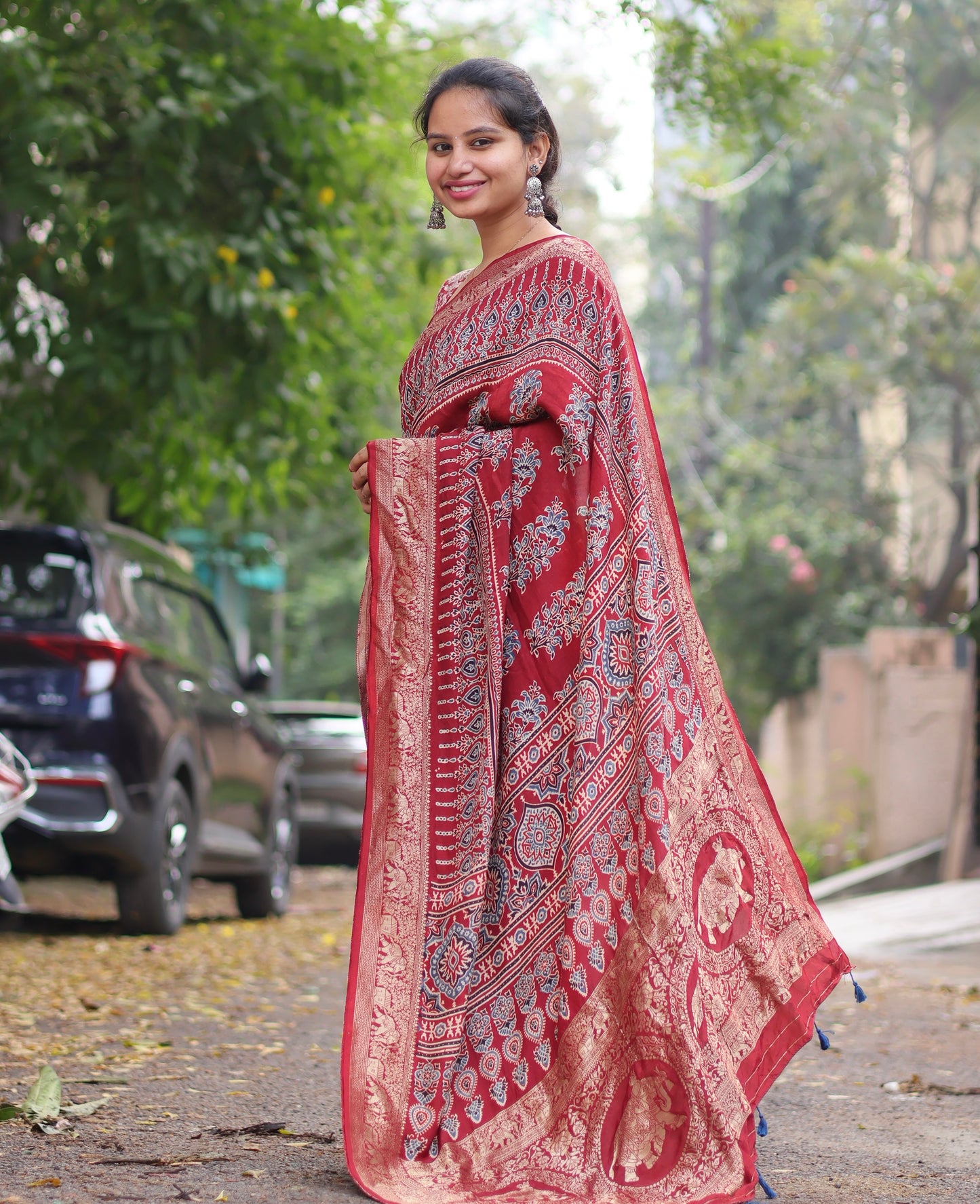 Ajrakh Dola Silk Saree