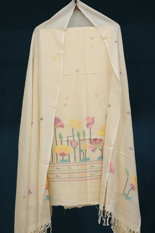 Handwoven Jamdhani pure Malai cotton 2 piece suit sets