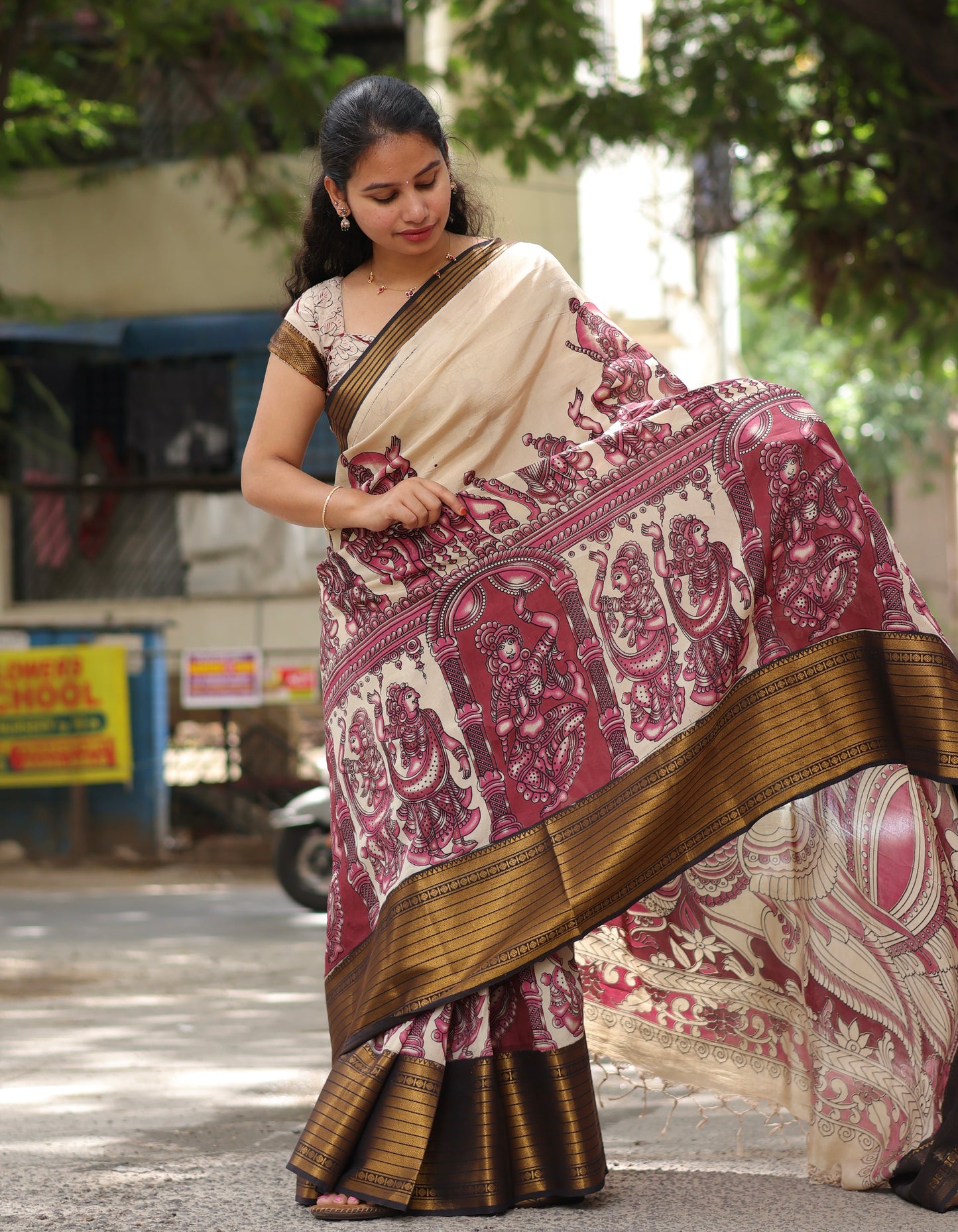 Kanchi Border Kalamkari Chennur Silk Saree