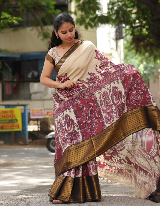 Kanchi Border Kalamkari Chennur Silk Saree