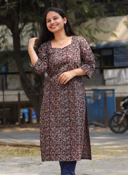 Black Ajrakh Hand Block Printed Kurti
