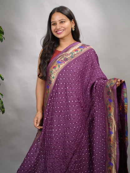 Handcrafted Bandhani Paithani Dola Silk Saree | Looms & Tassels