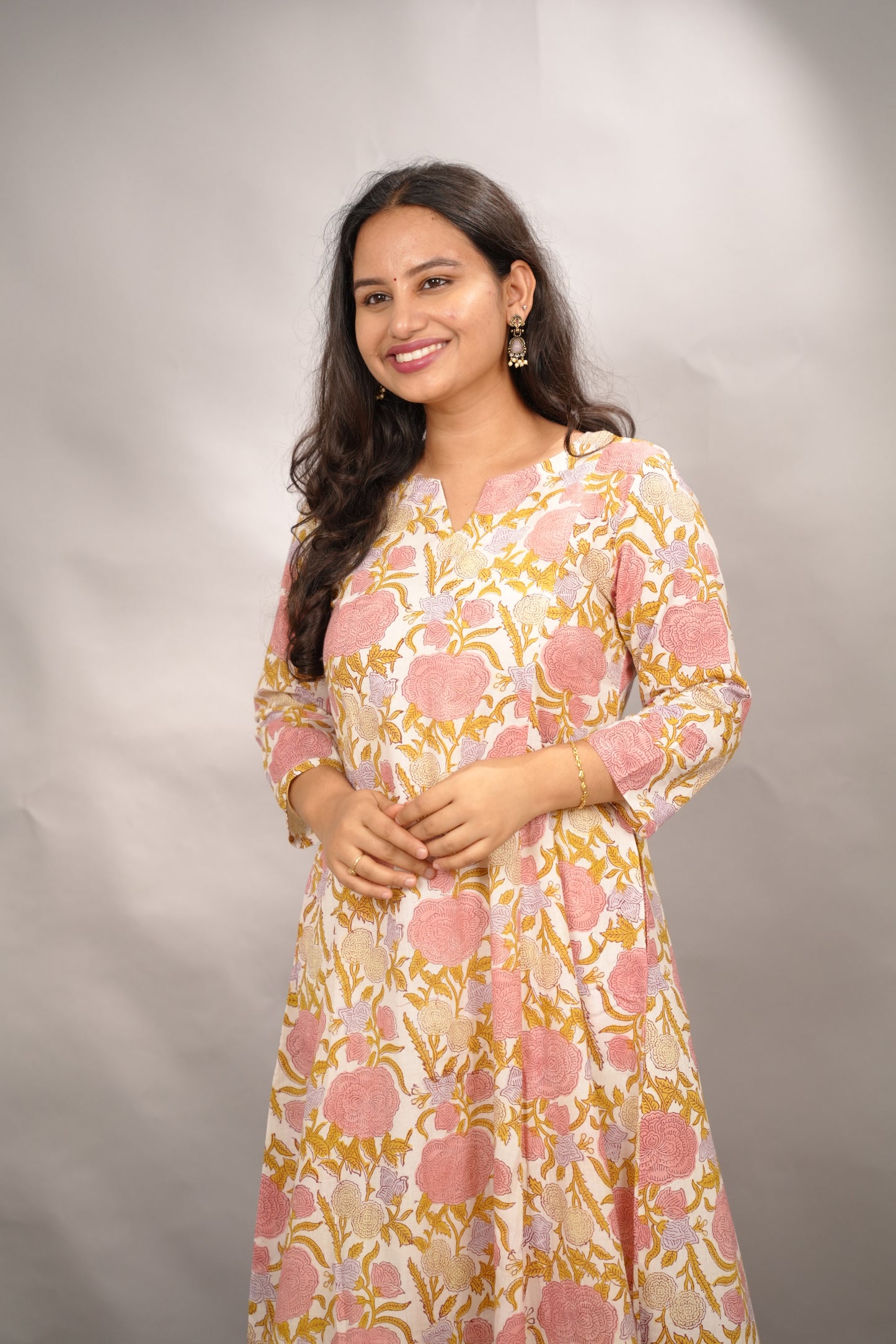 Off white Pure Mul Cotton Kali Kurta  | Looms & Tassels