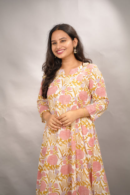 Off white Pure Mul Cotton Kali Kurta  | Looms & Tassels