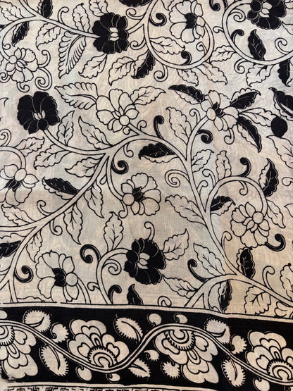 Blue & Black Kalamkari dyeing premium chennur silk saree