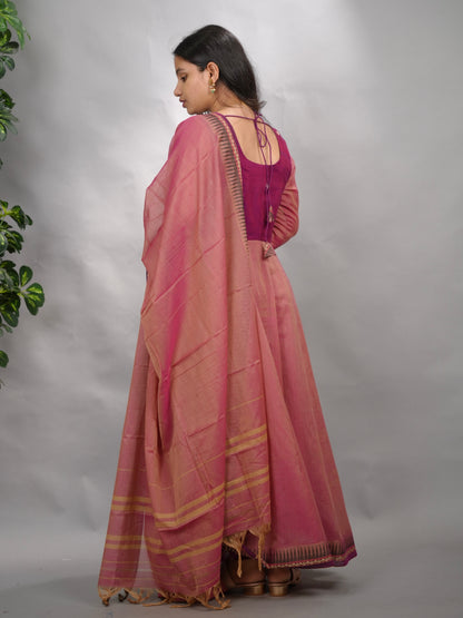 Duel shade Narayanpet Cotton Anarkali Dress with Narayanpet Dupatta | Looms & Tassels
