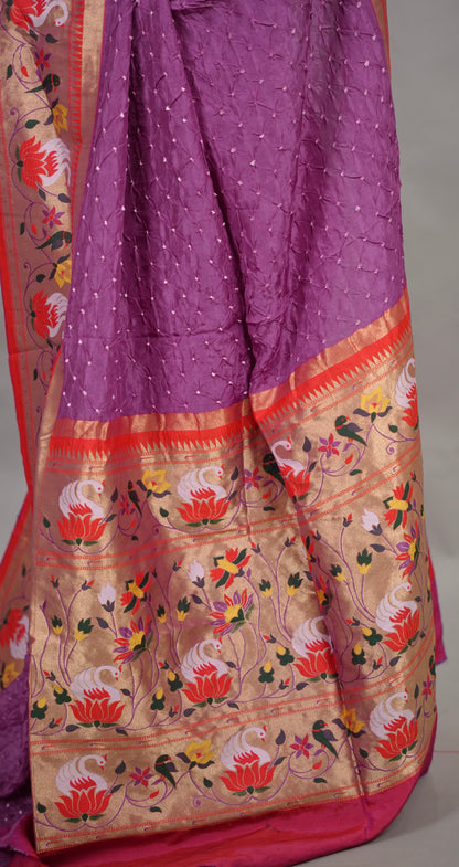 Handcrafted Bandhani Paithani Dola Silk Saree | Looms & Tassels
