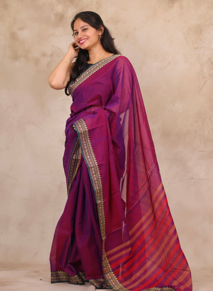 Magenta Narayanpet Cotton Saree | Looms & Tassels