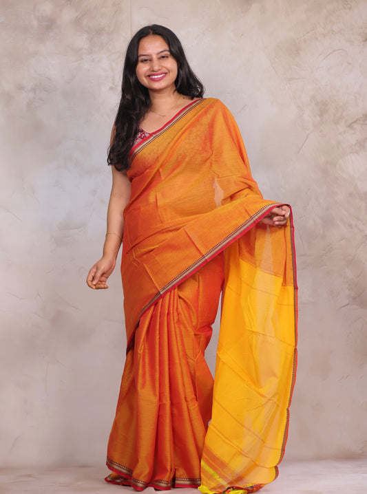 Golden Yellow Narayanpet Cotton Saree | Looms & Tassels