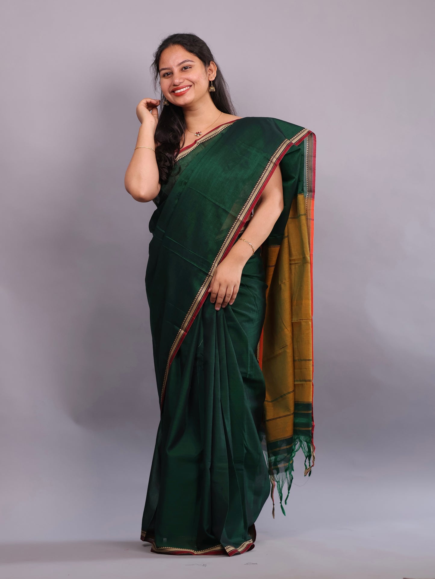 Green Narayanpet Cotton Saree | Looms & Tassels
