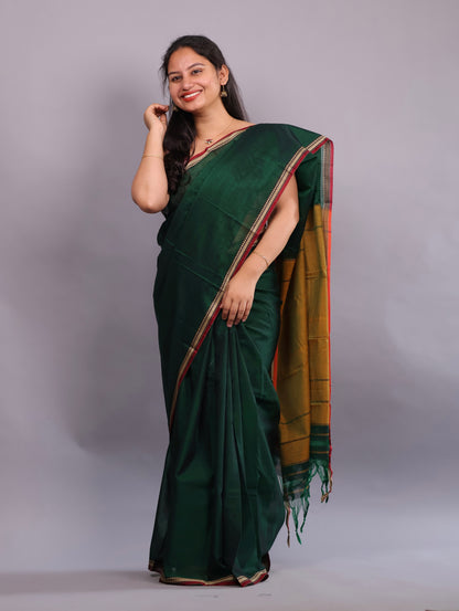 Green Narayanpet Cotton Saree | Looms & Tassels