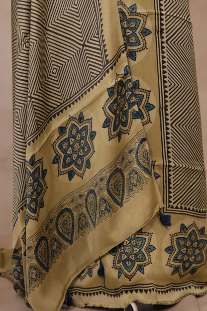 Ajrakh Handblock Printed Modal Silk 2 Piece Suit Set | Looms & Tassels