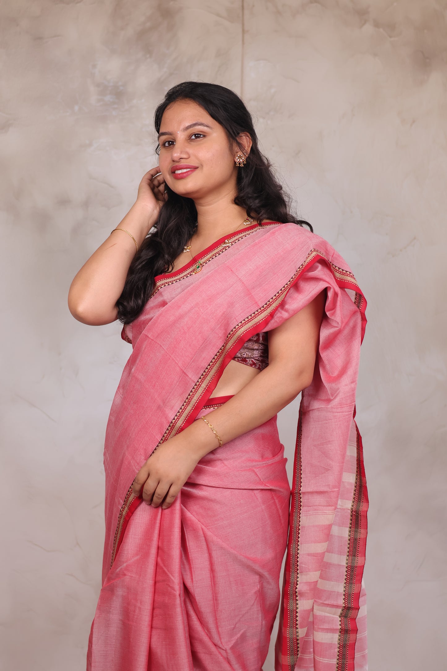 Onion Pink Narayanpet Cotton Saree | Looms & Tassels