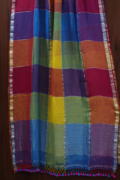Multicolor Pure Handwoven Linen Saree