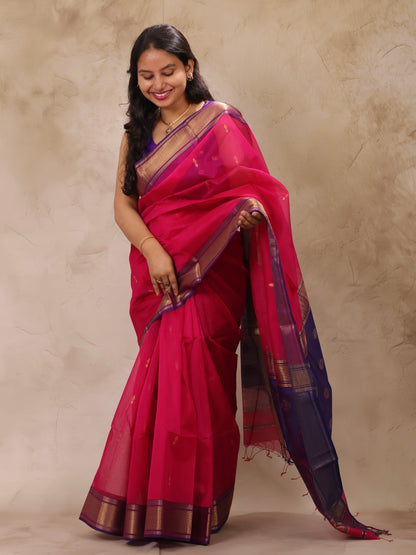 Pink Handloom Maheswari Silk Cotton Sarees | Looms & Tassels