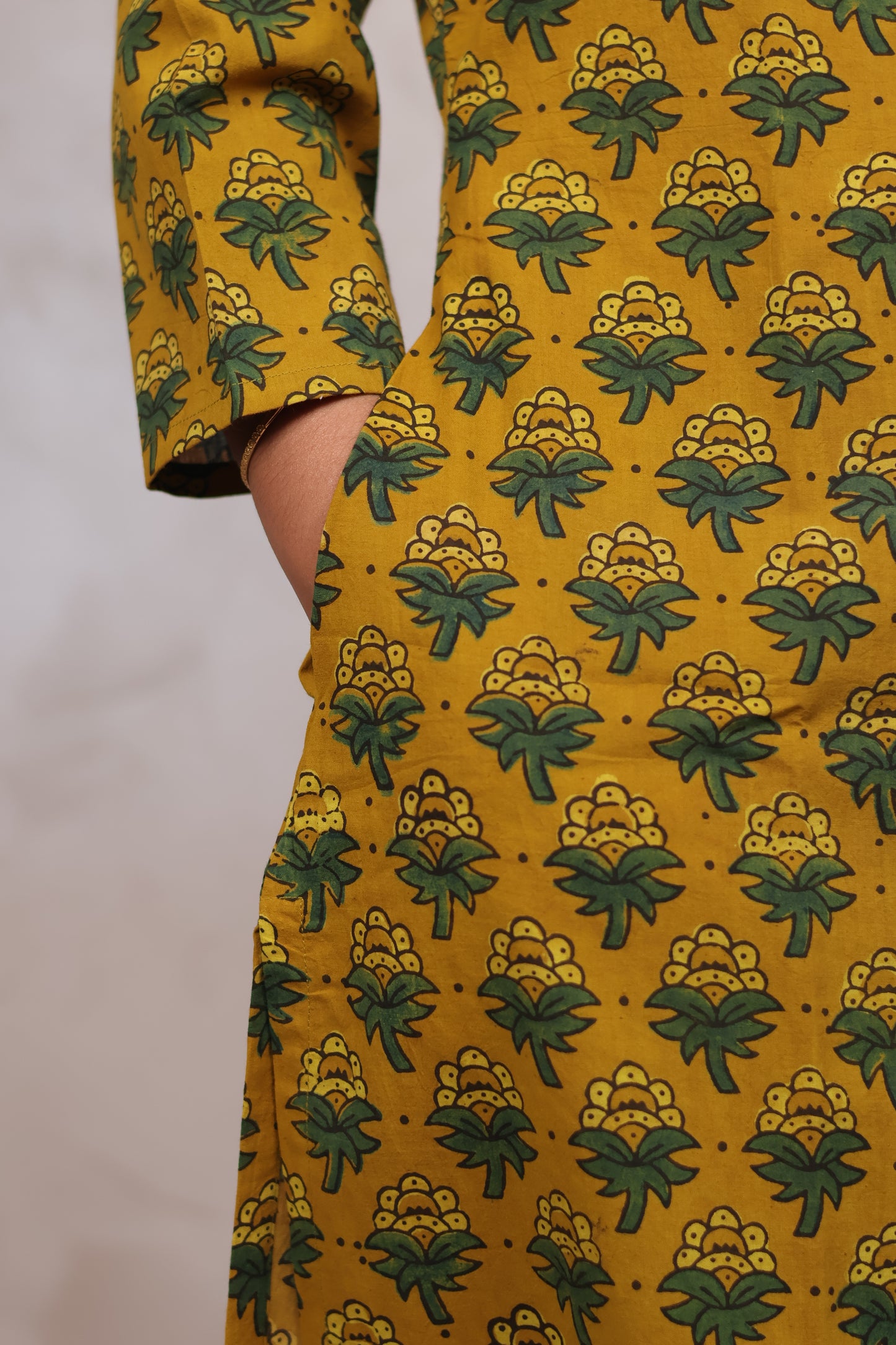 Yellow Ajrakh Hand Block Printed Kurti | Looms & Tassels
