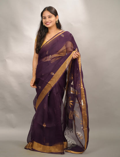 Purple Handloom Muslin Silk Saree With jamdhani weaving | Looms & Tassels