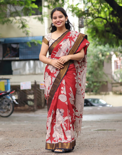 Nizam Border Kalamkari Silk Sare